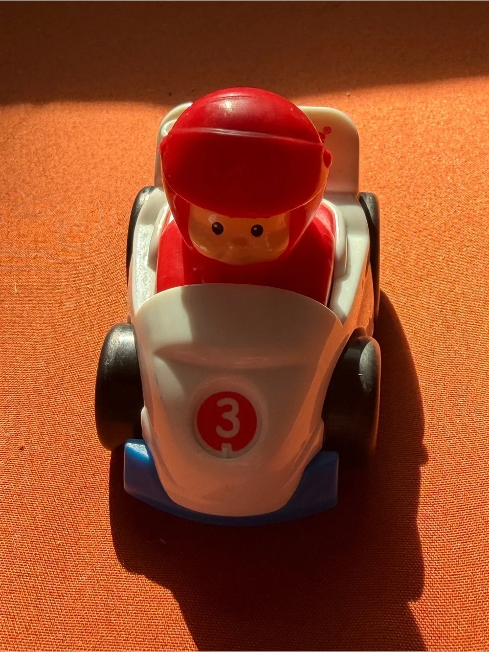 Fisher-Price Little People White #3 Race Car with Red Driver